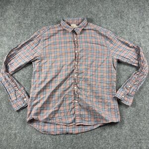 Faherty Shirt Mens 2XL Blue Orange Plaid Long Sleeve Button Up Casual Cotton